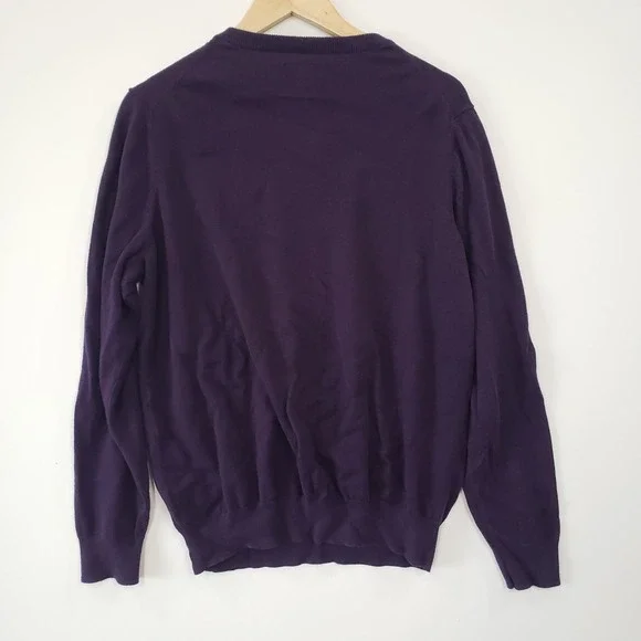 Croft & Barrow Argyle V Neck Sweater Mens Large Purple Grey Cotton Blend Knit - Picture 2 of 6